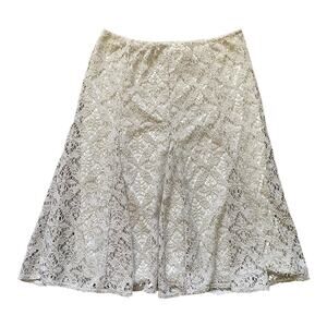 Ruby Rd. Cream Lace Flowy Lined Pull On Elastic Waist Midi Skirt-  Large Petite